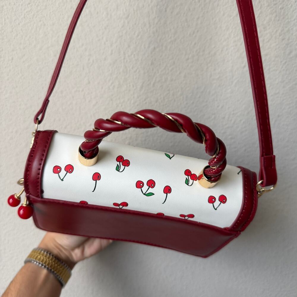 Cherry Print Top Handle Crossbody Handbag in Red White NEW - Picture 7 of 8